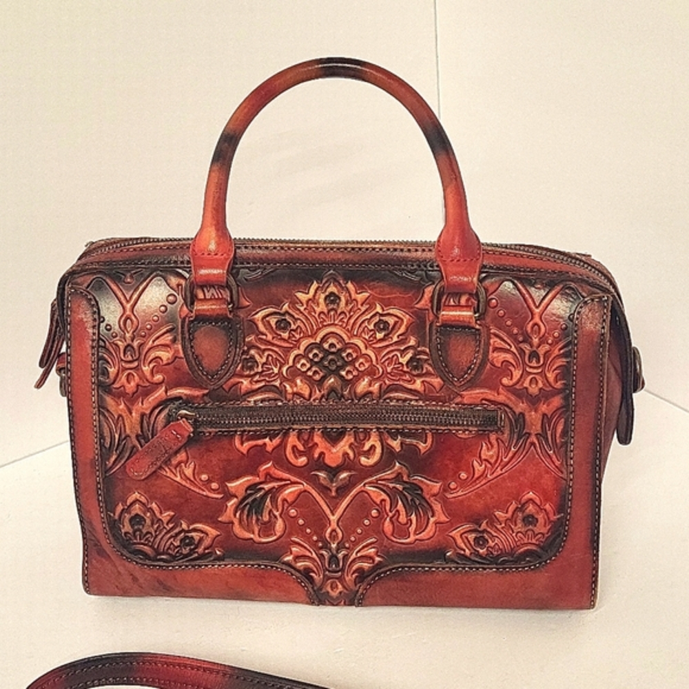 Handbag Aphison red tooled leather